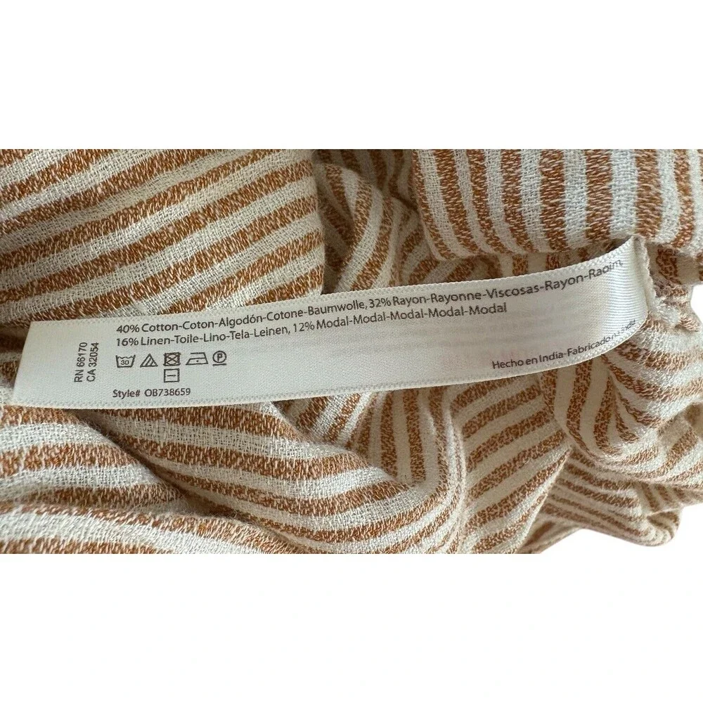 Free People Cotton Linen Blend Cardigan Duster Women's XS Brown White Stripes